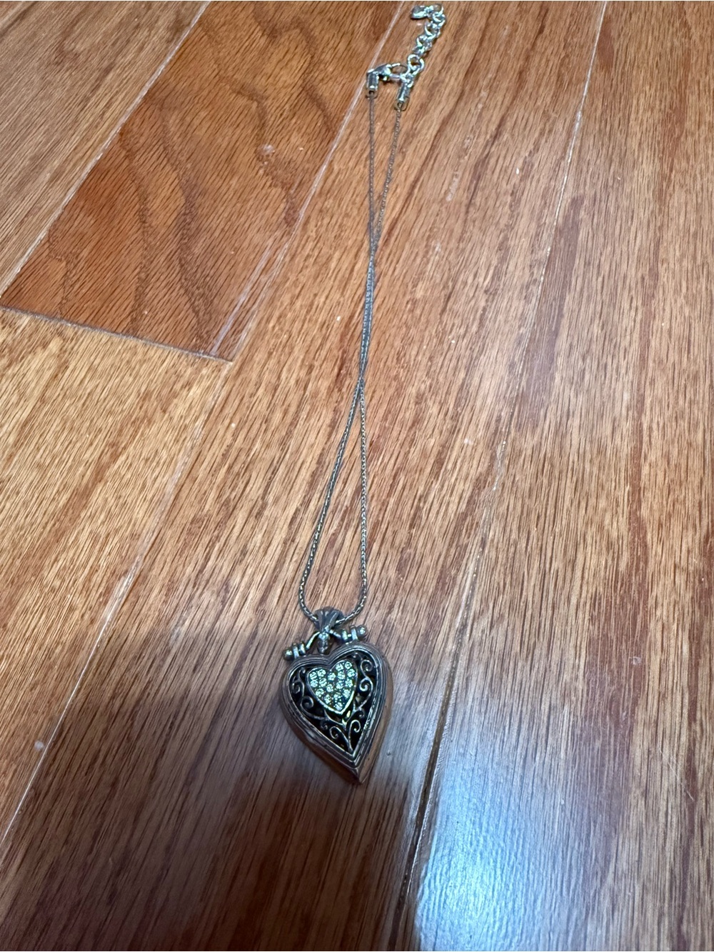 Brighton Silver-Tone Heart Locket Necklace with Yellow Rhinestones